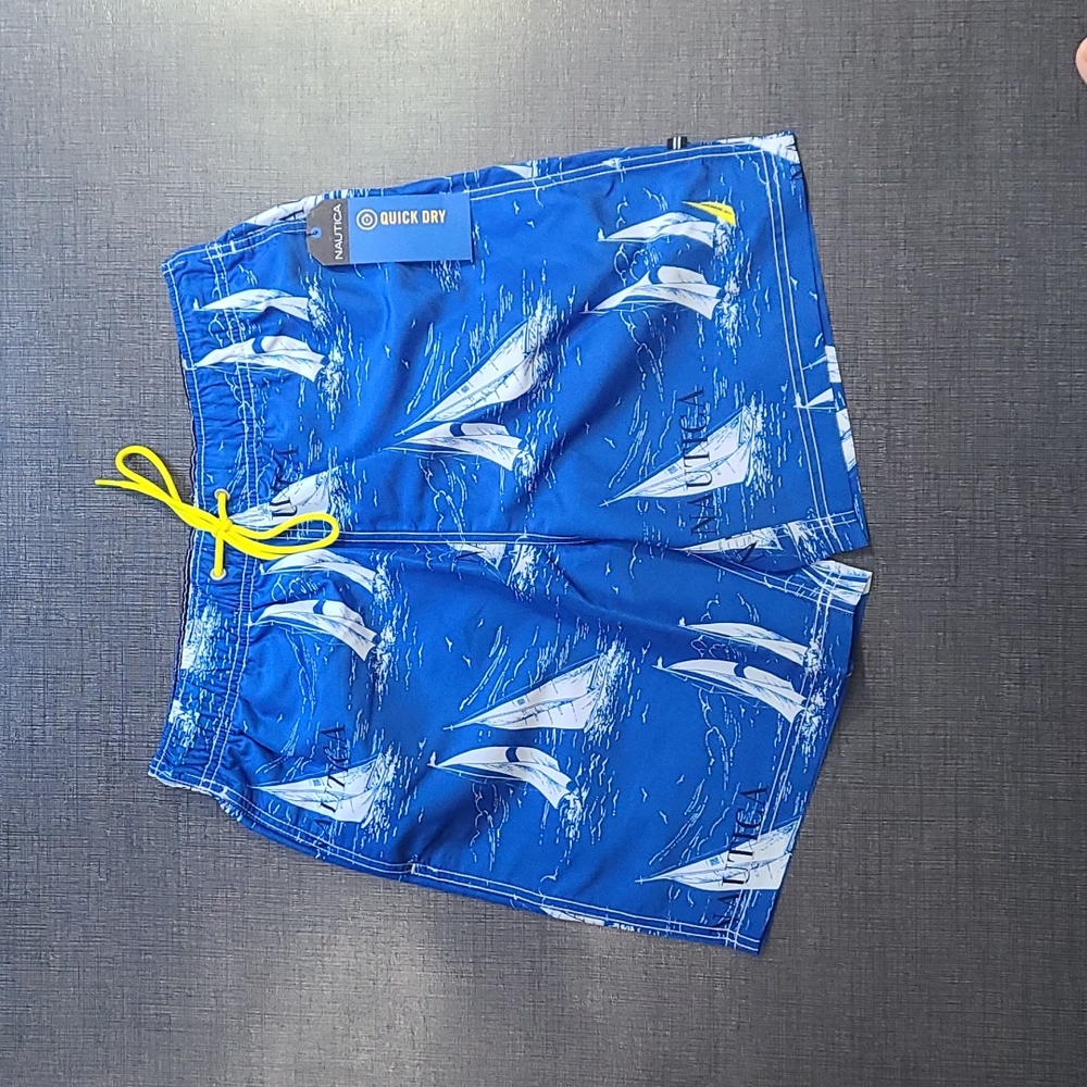 Nautica Vintage Logo Print Swim Trunks